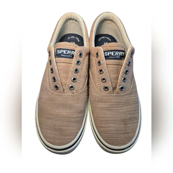 Sperry Topsider Tan Canvas Men's Boat Shoes Size 8 No Laces - Picture 1 of 11